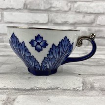 Bombay Company Grace Blue White Silver Wide Porcelain Coffee Tea Mug - £13.80 GBP