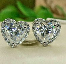 2.00 Ct Heart Shape Halo Simulated Diamond Stud Earrings 9K White Gold Plated - £45.90 GBP