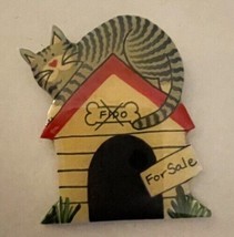 Cat Sitting On Dog House Fido Dog For Sale Brooch Pin - £23.72 GBP