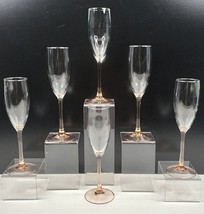 (6) Cristal D Arques Luminarc Rose Fluted Champagne Set Pink Stem Glasses France - £46.48 GBP