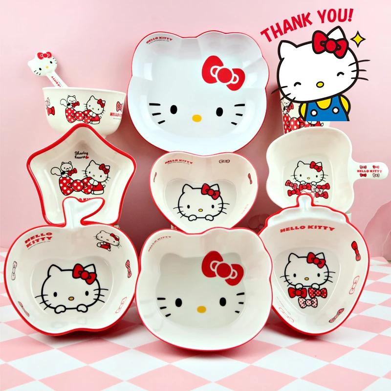 Sanrio Hello Kitty Anime Figure Ktchild Tableware Cute Cartoon Heart-Shaped - £9.84 GBP+