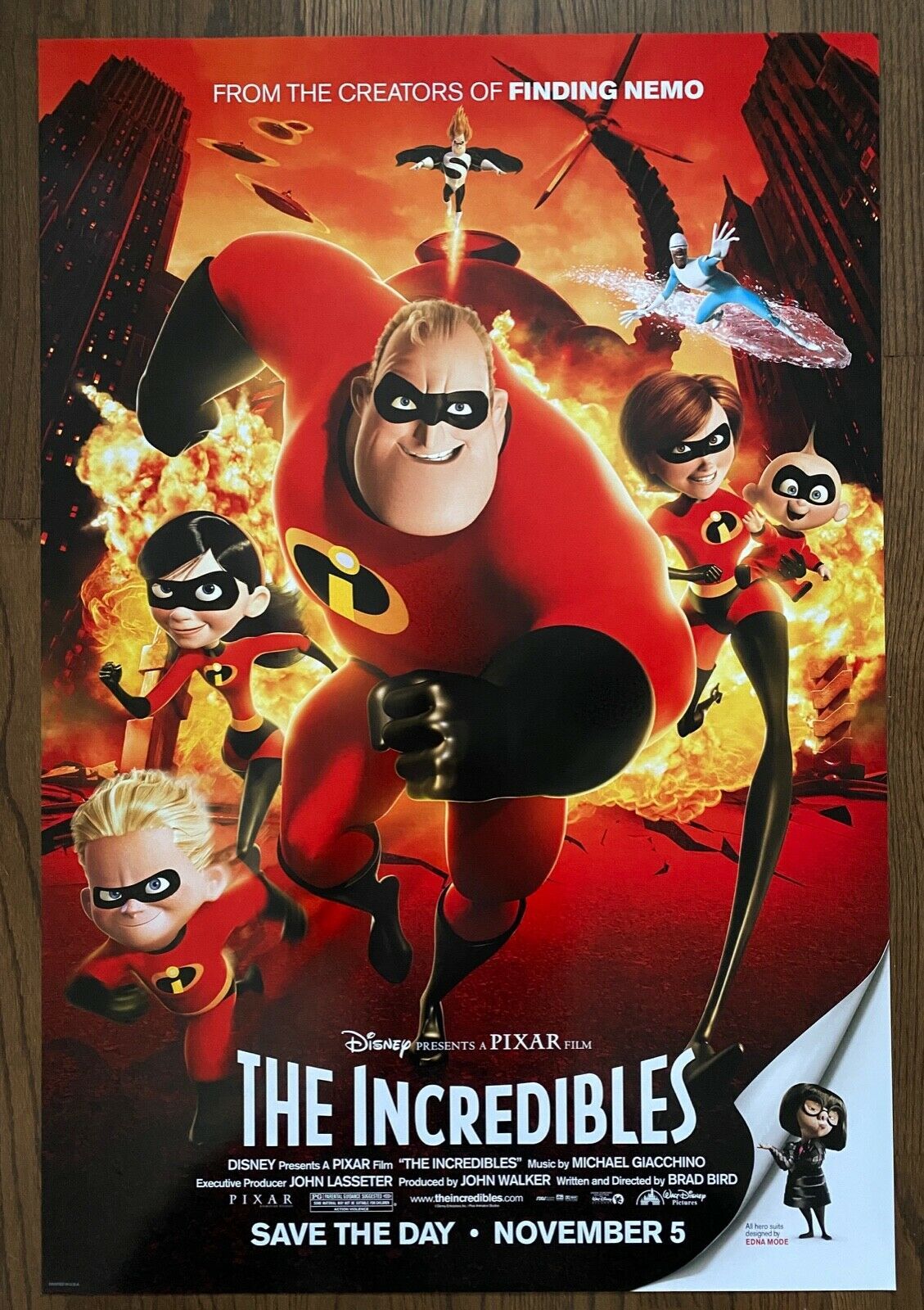 THE INCREDIBLES (2004) Double-Sided Advance One-Sheet Disney &amp; Pixar Cla... - $195.00