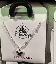 Disney Park Mickey Mouse Faux Amethyst February Birthstone Necklace Silver Color