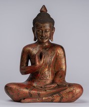 Antico Khmer Stile Cambodia Seduta Legno Statua di Buddha Insegnamento d... - $433.82