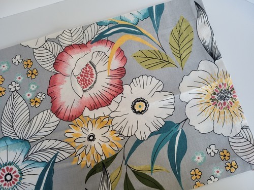 NEW Grey Pink  Blue Floral Leaf Print VALANCE Curtain 50&quot; x 16&quot; Flowers - $6.60