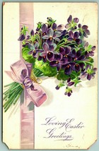 Raphael Tuck Violet Bouquet Ribbon Easter Greetings Embossed 1911 DB Postcard F8 - £3.22 GBP