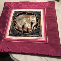 Vintage Elephant Pillowcase, Textile Fabric W/Sequins, Pink Gold Tones W/ Zipper - £26.35 GBP