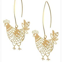 Gold Chicken Dangle Earring Set Farmhouse - $18.81