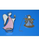 Stained Glass/Suncatcher - Two Angels-White/Pink and Purple/Pearl Glass - $23.40