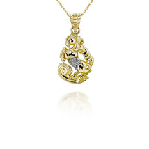 14K Solid Gold Lunar Year of the Horse with Diamonds Pendant Necklace - £110.93 GBP+