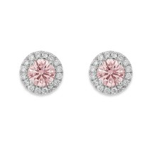 1.02ct Natural ARGYLE Rounds Fancy Pink Diamonds Earrings 18K White Gold VS-SI - £17,732.70 GBP