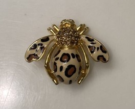 Joan Rivers Bee Pin Brooch Leopard Print Brown Enamel Crystals - £54.51 GBP