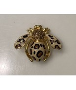Joan Rivers Bee Pin Brooch Leopard Print Brown Enamel Crystals - £58.11 GBP