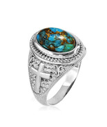 Sterling Silver Blue Copper Turquoise Gemstone Christian Cross Ring - $123.46 CAD