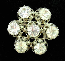 Clear Austrian Crystals Pin Vintage Flower Brooch Silvertone Austrian Sparlking - £16.41 GBP