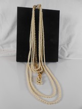 Vintage 5 Strand Faux Pearl And Gold Tone Chain Necklace - €7,41 EUR