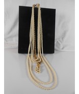 Vintage 5 Strand Faux Pearl And Gold Tone Chain Necklace - $11.79 CAD