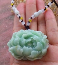 Certified Green Natural A Jade jadeite pendant Orchid Flower Necklace 花开富贵 - £290.78 GBP