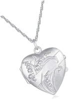 Lily of The Valley Heart Locket Pendant Necklace - £105.10 GBP
