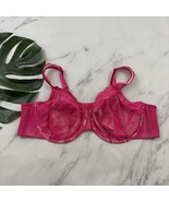 Cacique Bright Pink Lace Balconette Bra Size 46 C Underwire Floral - $24.74