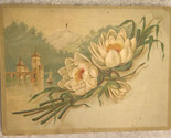 Two White Flowers Castle In Background Victorian Trade Card VTC 3 - $7.91