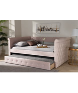 Amy Light Pink Velvet Fabric Upholstered Full Size Daybed w/Trundle - €813,49 EUR
