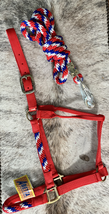 Red White and Blue Nylon Halter with Lead Nylon Horse Size NEW - £15.17 GBP