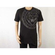 Mens PLATINI Sports Shirt With Rhine Stones Lion Medallion Chain SS3612 Black image 2