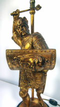 Antique Knight Table Lamp Medieval Spelter Cast Lion Shield Armor Sculpture - $9,085.73 MXN