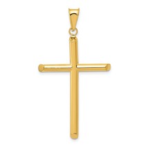 14K Gold 3D Polished Hollow Cross Pendant Charm Jewelry 45 x 25 mm - £113.60 GBP