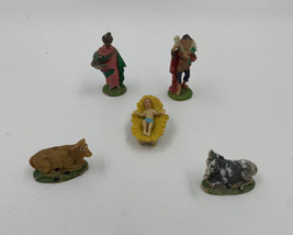 Vintage 5 Piece Plastic Nativity Manger Set Cake Toppers Damaged READ - £8.15 GBP