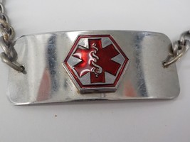 Vintage Medical Alert Id Bracelet Diabetic Stainless Metal 9&quot; Linked Chain Used - £7.91 GBP