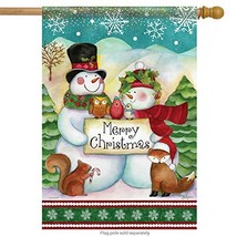 Merry Snowmen Christmas House Flag-2 Sided Message, 28&quot; x 40&quot; - £22.08 GBP