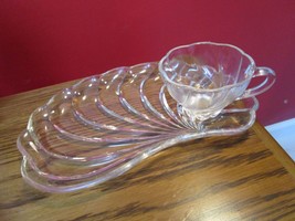 Hazel Atlas Colonial Swirl 4 Glass Snack Tray & Cup Set Sea Shell Plate [GLAS10] - $123.75