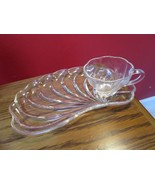 Hazel Atlas COLONIAL SWIRL 4 Glass Snack Tray &amp; Cup Set Sea Shell Plate ... - £97.21 GBP
