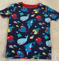 Circo Boys Navy Blue Red Green Fish Shark Snug Short Sleeve Pajama Shirt 10 - £3.83 GBP