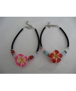 Mele Velvet Fimo Clay Bracelet Plumeria Flower Set of 2  Rust  &amp; Pink - £8.76 GBP