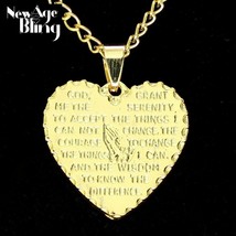 Serenity Prayer Scripture Heart Gold Plated Pendant Necklace Women 24&quot; Necklace  - £7.98 GBP