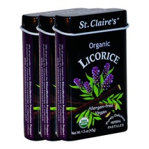 St. Claire&#39;s Organic Herbal Pastilles, (Licorice, 1.5 Ounce Tin, Bundle of 3) |  - £21.57 GBP