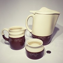 VTG Set of 3 Oxford Pottery Snow Flower Refrigerator Pitcher Creamer Sugar Bowl - £34.20 GBP