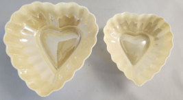 Belleek Pottery Ireland 2 Heart Shaped Bowls 2nd Green Mark Vintage 1955-1965 - £40.50 GBP