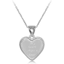 Silver Rope Border Heart &quot;My Heart Skips a Beat&quot; Pendant  W/Chain - £44.04 GBP