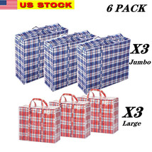 6 Pc Reusable Large Jumbo plastic Shopping Laundry Moving Storage Bag Zi... - £15.57 GBP