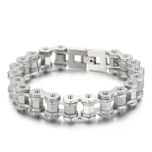 Men Stainless Steel Charm Bracelet Punk Motorcycle Bike Chain Link Bracelet Male - £29.43 GBP