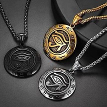 Mens Egyptian Eye of Horus Pendant Protection Necklace Silver Gold Black 24" - £8.67 GBP+