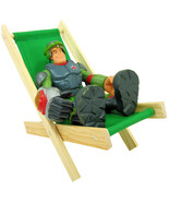 Handmade Toy Folding Beach Chair, Wood &amp; Kelly Green Fabric  - £5.45 GBP