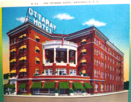 Ottaray Hotel Greenville South Carolina Linen Postcard Unused Brick Building - $9.00