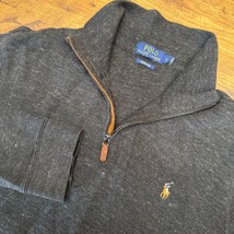 Polo Ralph Lauren Mens Large Estate Rib Quarter-Zip Gray Sweater Flesh Pony - $28.47