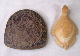 2 Carved Stone Ambrai India Face Francis Chimbu+ Sea Turtle - £7.95 GBP