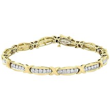 9Ct Redondo Corte Diamante Imitación Mujer Tenis Pulsera 14k Oro Amarillo Finish - £228.62 GBP